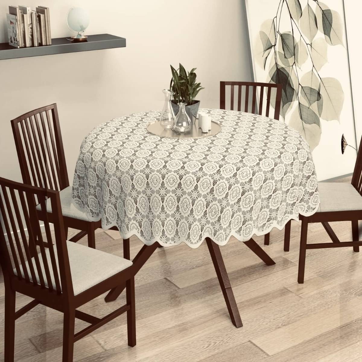     			DPA Collection Printed Cotton 4 Seater Round Table Cover ( 152 x 152 ) cm Pack of 1 White