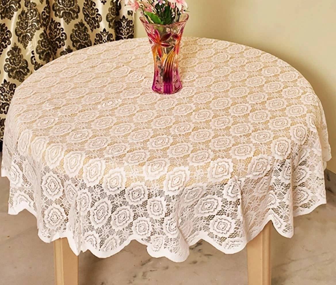    			DPA Collection Printed Cotton 4 Seater Round Table Cover ( 152 x 152 ) cm Pack of 1 White