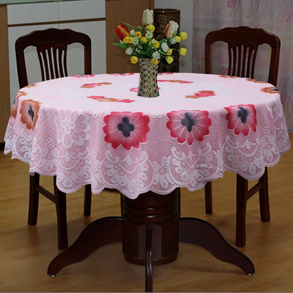     			DPA Collection Printed Cotton 4 Seater Round Table Cover ( 152 x 152 ) cm Pack of 1 Pink