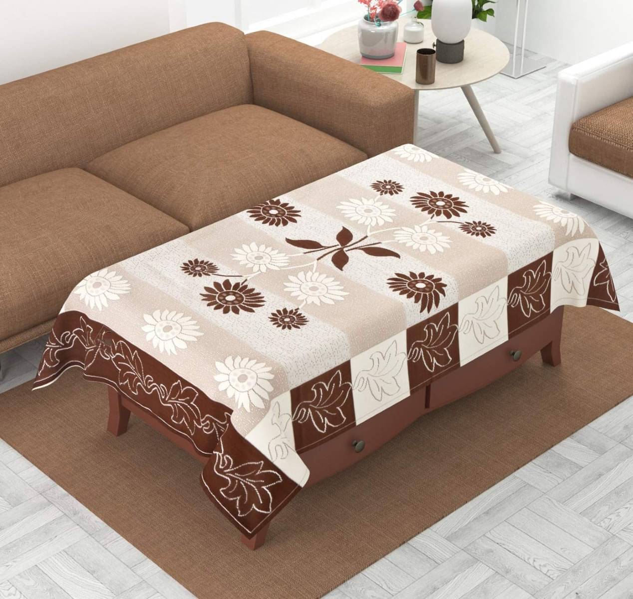     			DPA Collection Printed Cotton 4 Seater Rectangle Table Cover ( 152 x 102 ) cm Pack of 1 Brown