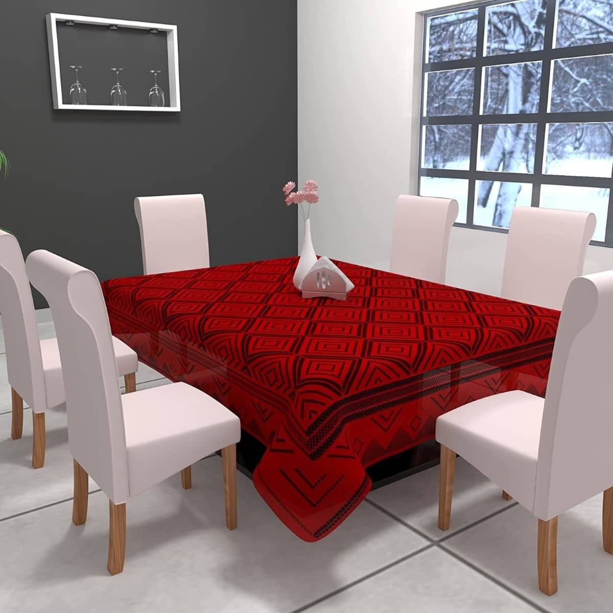     			DPA Collection Printed Cotton 6 Seater Rectangle Table Cover ( 229 x 152 ) cm Pack of 1 Maroon