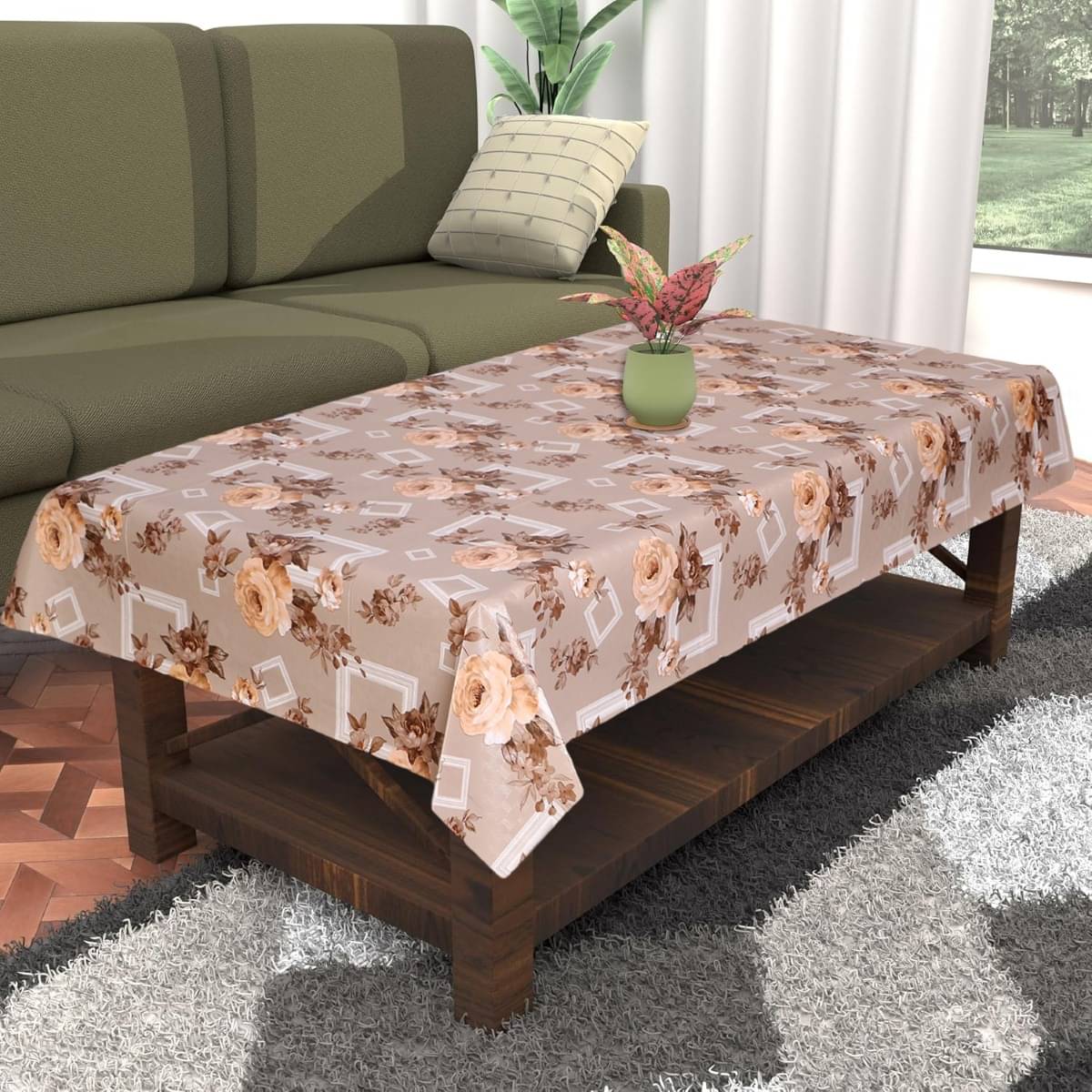     			DPA Collection Printed PVC 4 Seater Rectangle Table Cover ( 137 x 91 ) cm Pack of 1 Beige