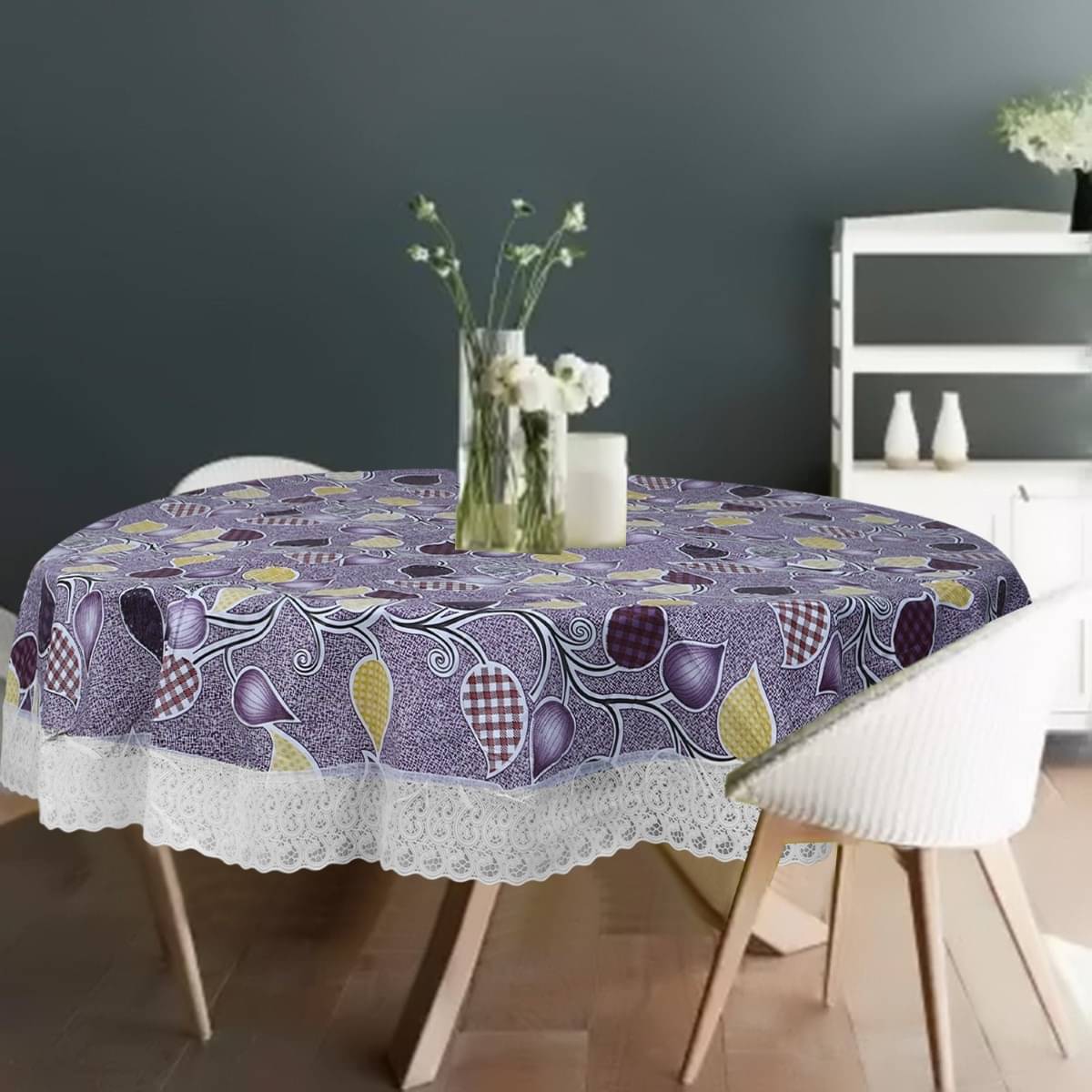     			DPA Collection Printed PVC 4 Seater Round Table Cover ( 152 x 152 ) cm Pack of 1 Purple