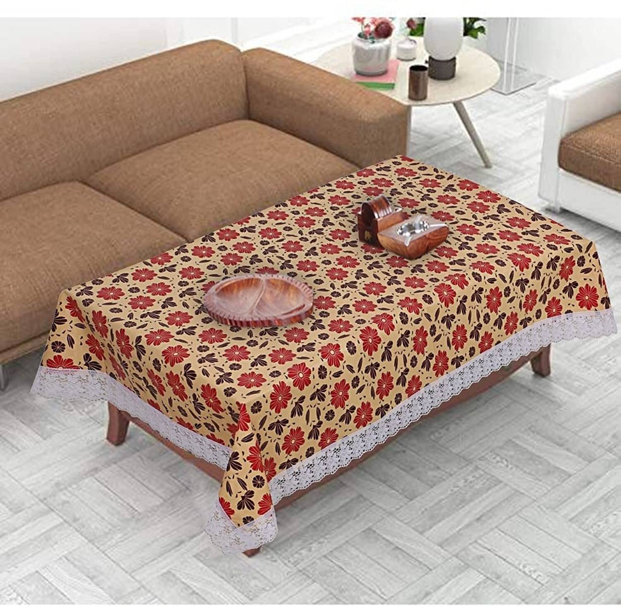     			DPA Collection Printed PVC 4 Seater Rectangle Table Cover ( 152 x 102 ) cm Pack of 1 Beige