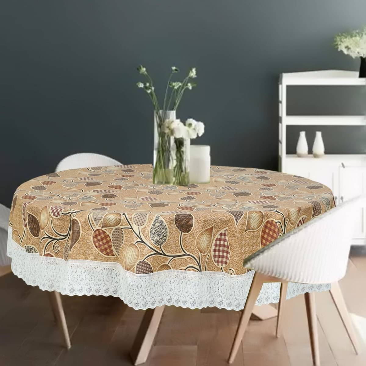 DPA Collection Printed PVC 4 Seater Round Table Cover ( 152 x 152 ) cm Pack of 1 Beige DPA Collection Printed PVC 4 Seater Round Table Cover ( 152 x 152 ) cm Pack of 1 Beige