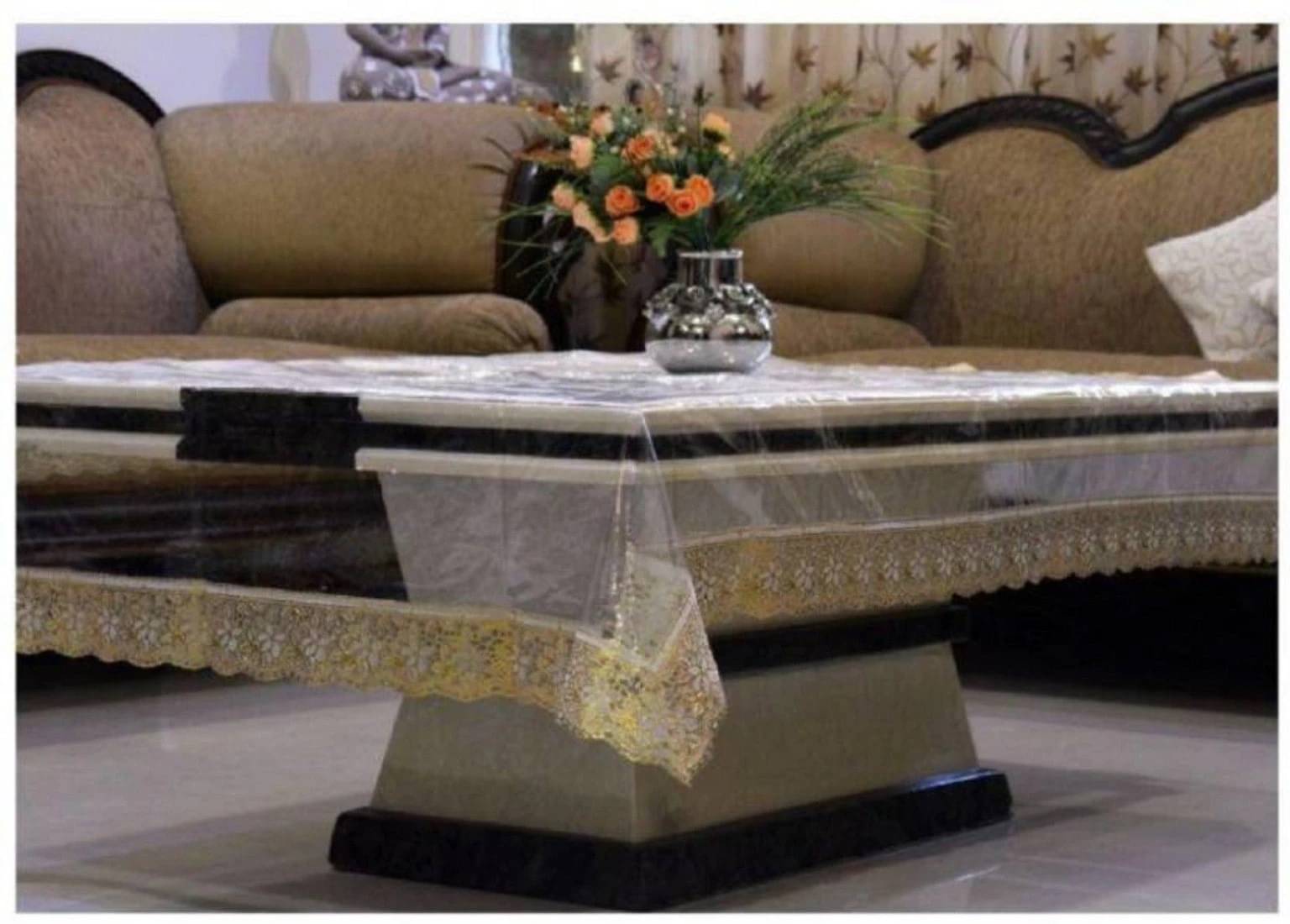 DPA Collection Printed PVC 4 Seater Rectangle Table Cover ( 152 x 102 ) cm Pack of 1 Gold     			DPA Collection Printed PVC 4 Seater Rectangle Table Cover ( 152 x 102 ) cm Pack of 1 Gold