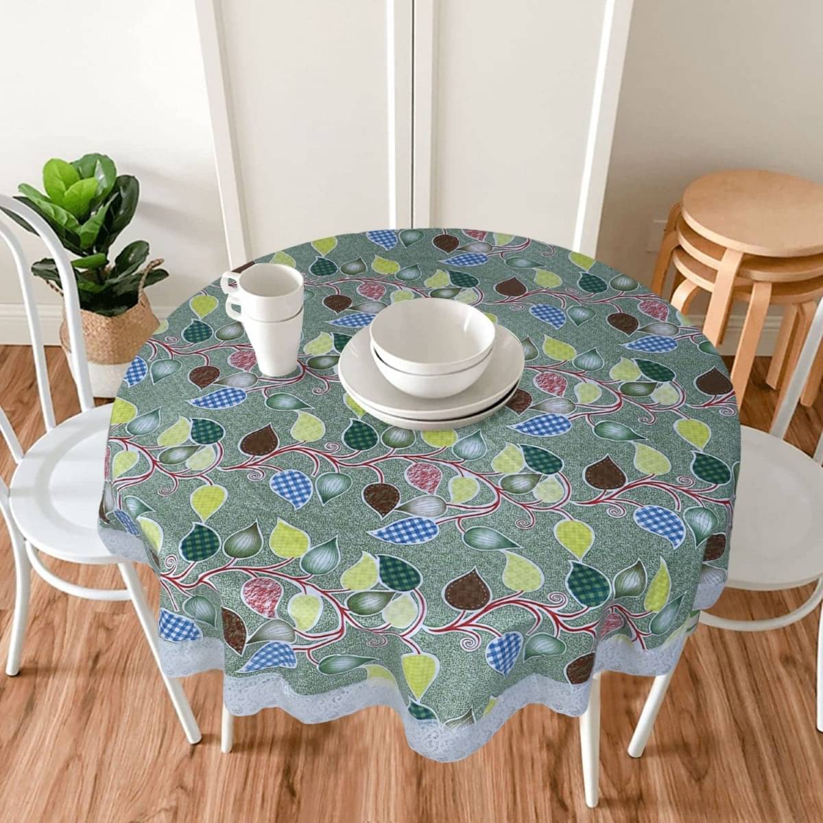     			DPA Collection Printed PVC 4 Seater Round Table Cover ( 152 x 152 ) cm Pack of 1 Green
