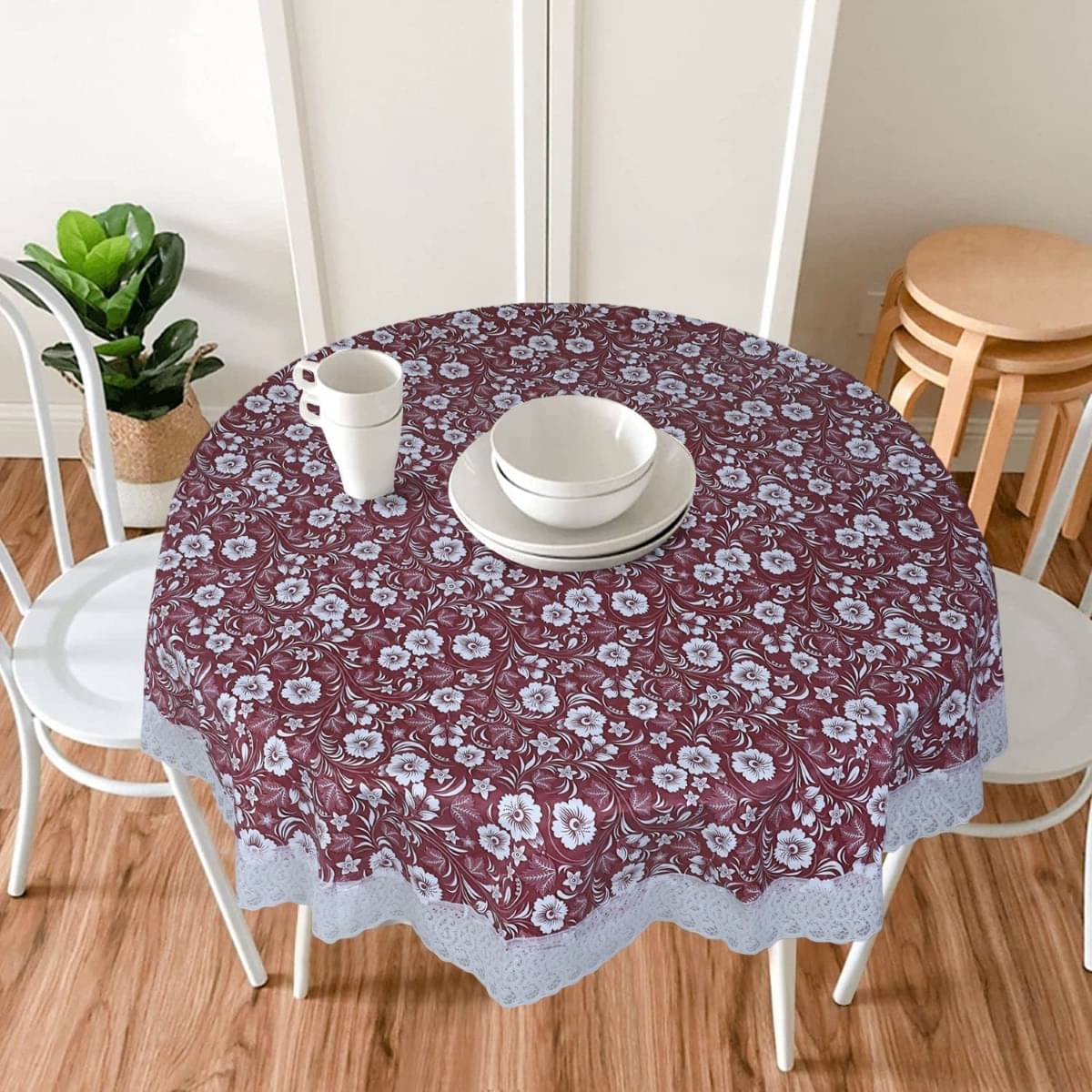     			DPA Collection Printed PVC 4 Seater Round Table Cover ( 152 x 152 ) cm Pack of 1 Maroon