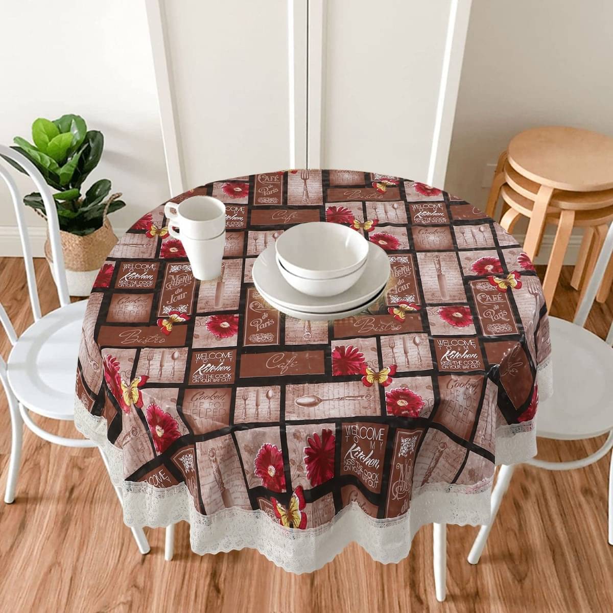 DPA Collection Printed PVC 4 Seater Round Table Cover ( 152 x 152 ) cm Pack of 1 Brown DPA Collection Printed PVC 4 Seater Round Table Cover ( 152 x 152 ) cm Pack of 1 Brown