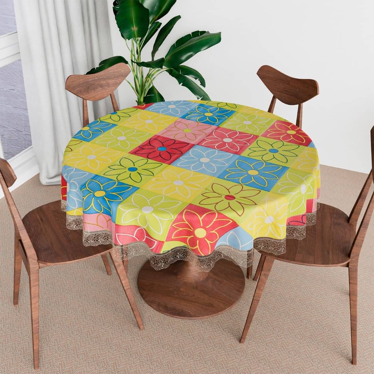     			DPA Collection Printed PVC 4 Seater Round Table Cover ( 152 x 152 ) cm Pack of 1 Multi