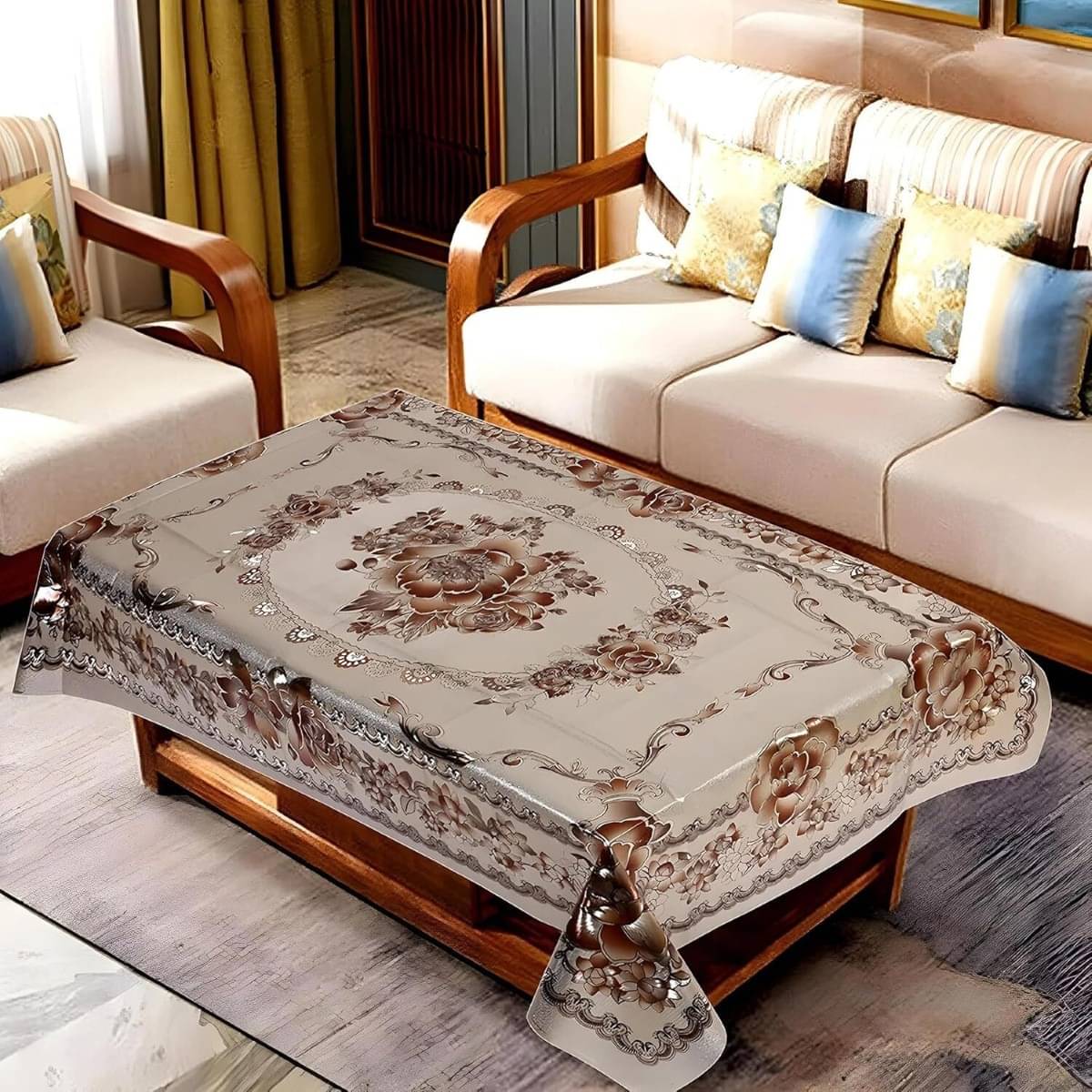     			DPA Collection Printed PVC 4 Seater Rectangle Table Cover ( 152 x 102 ) cm Pack of 1 Brown