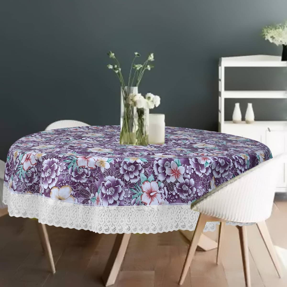     			DPA Collection Printed PVC 4 Seater Round Table Cover ( 152 x 152 ) cm Pack of 1 Purple