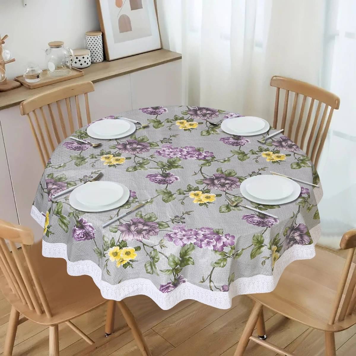     			DPA Collection Printed PVC 6 Seater Round Table Cover ( 152 x 152 ) cm Pack of 1 Gray