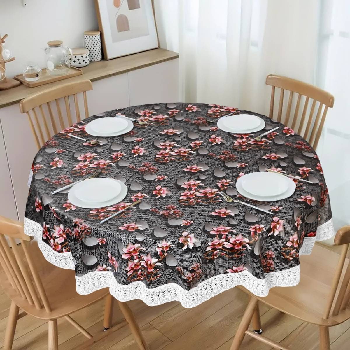     			DPA Collection Printed PVC 6 Seater Round Table Cover ( 152 x 152 ) cm Pack of 1 Black