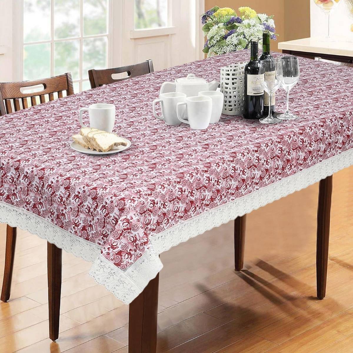     			DPA Collection Printed PVC 6 Seater Rectangle Table Cover ( 229 x 152 ) cm Pack of 1 Pink