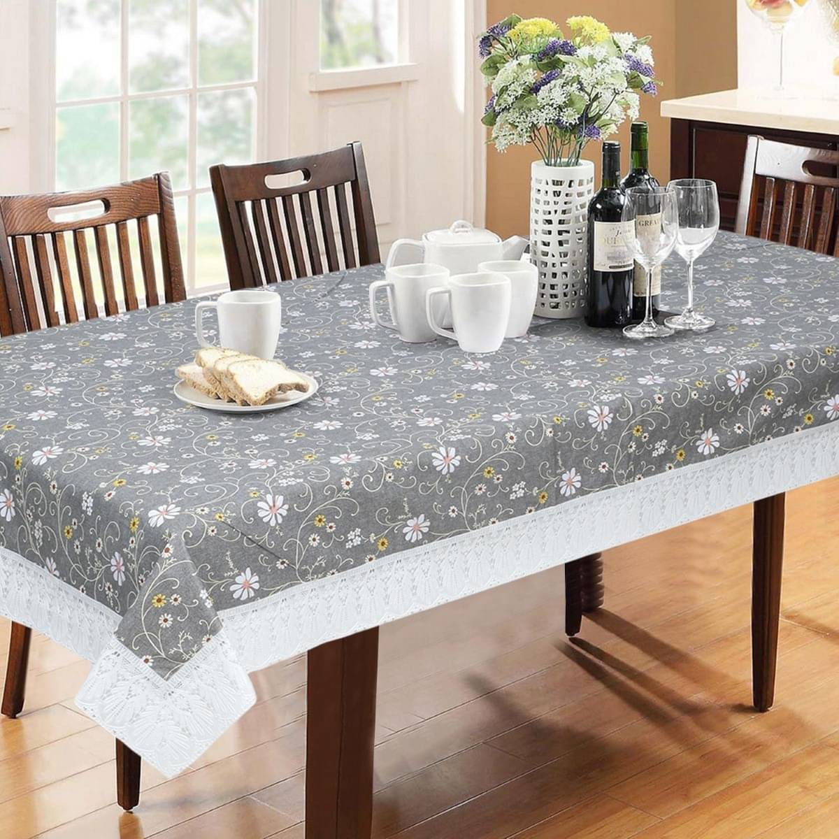     			DPA Collection Printed PVC 6 Seater Rectangle Table Cover ( 229 x 152 ) cm Pack of 1 Gray
