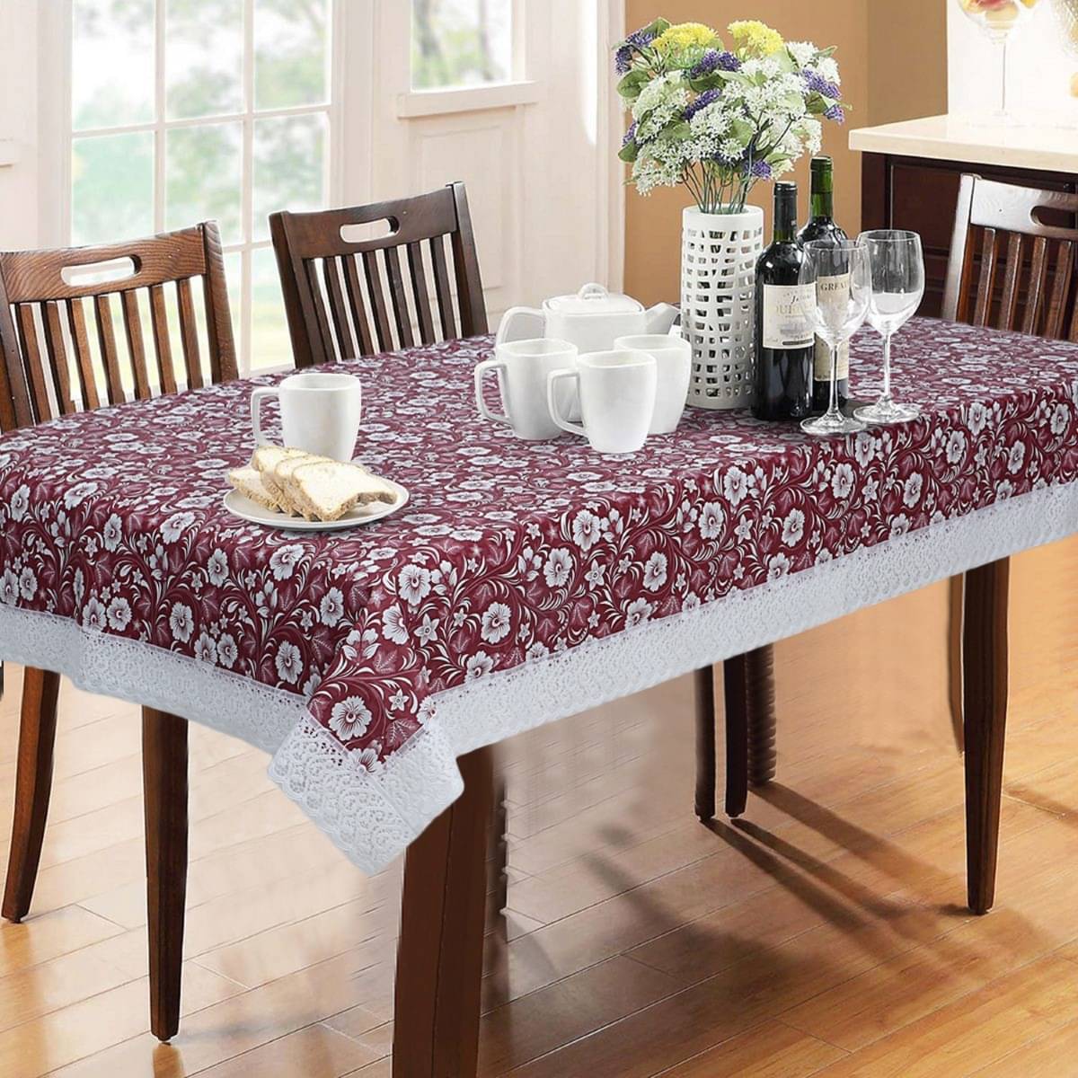     			DPA Collection Printed PVC 6 Seater Rectangle Table Cover ( 229 x 152 ) cm Pack of 1 Maroon