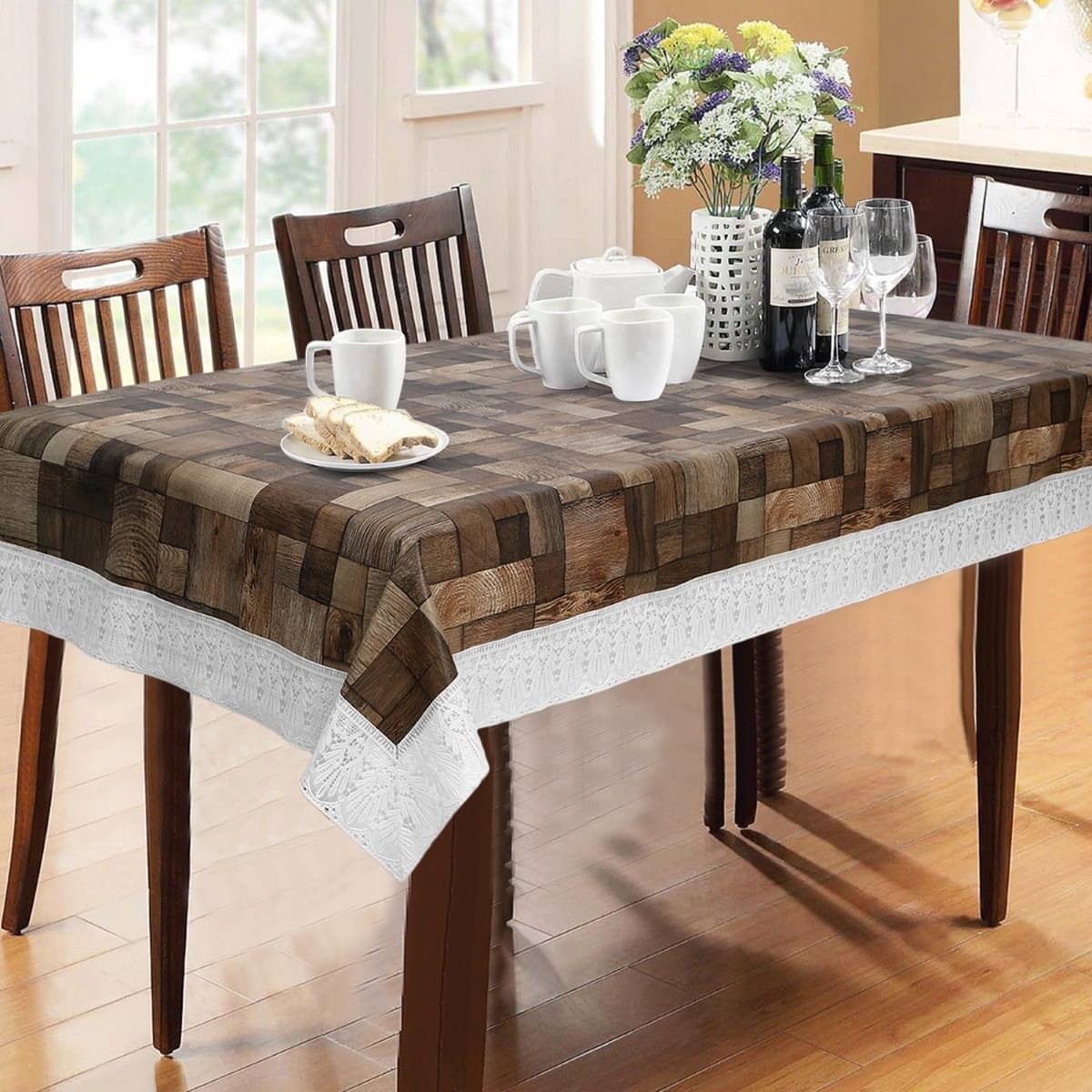     			DPA Collection Printed PVC 6 Seater Rectangle Table Cover ( 229 x 152 ) cm Pack of 1 Brown