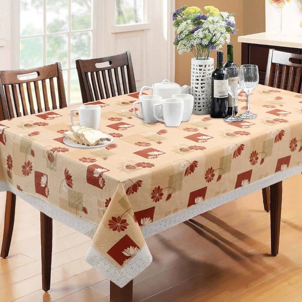     			DPA Collection Printed PVC 6 Seater Rectangle Table Cover ( 229 x 152 ) cm Pack of 1 Beige