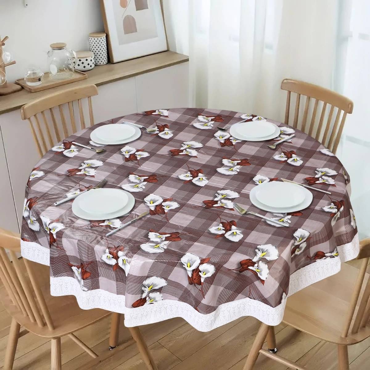 DPA Collection Printed PVC 6 Seater Round Table Cover ( 152 x 152 ) cm Pack of 1 Brown DPA Collection Printed PVC 6 Seater Round Table Cover ( 152 x 152 ) cm Pack of 1 Brown
