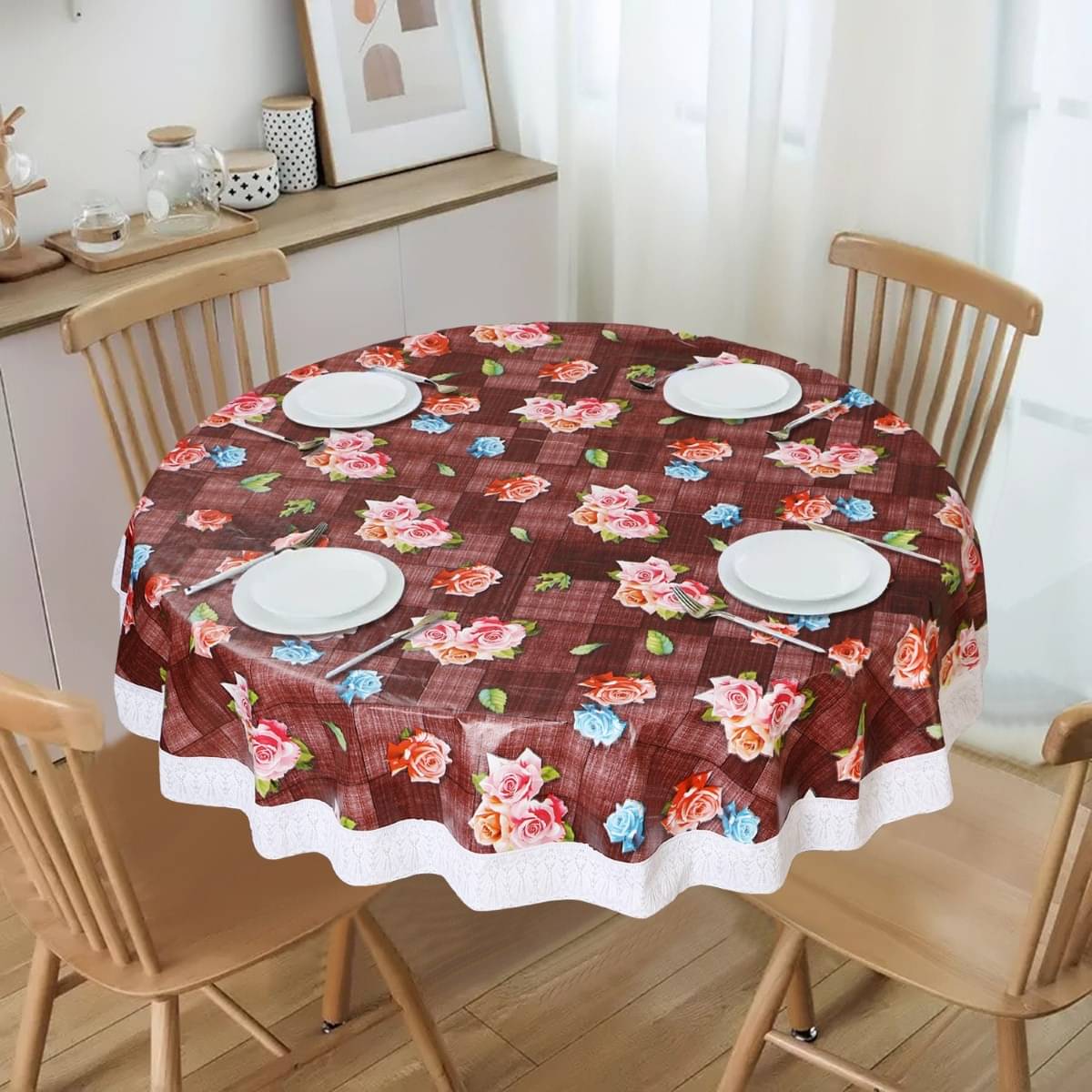     			DPA Collection Printed PVC 6 Seater Round Table Cover ( 152 x 152 ) cm Pack of 1 Maroon