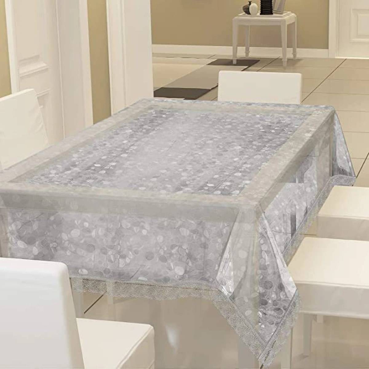 DPA Collection Printed PVC 6 Seater Rectangle Table Cover ( 229 x 152 ) cm Pack of 1 Silver DPA Collection Printed PVC 6 Seater Rectangle Table Cover ( 229 x 152 ) cm Pack of 1 Silver