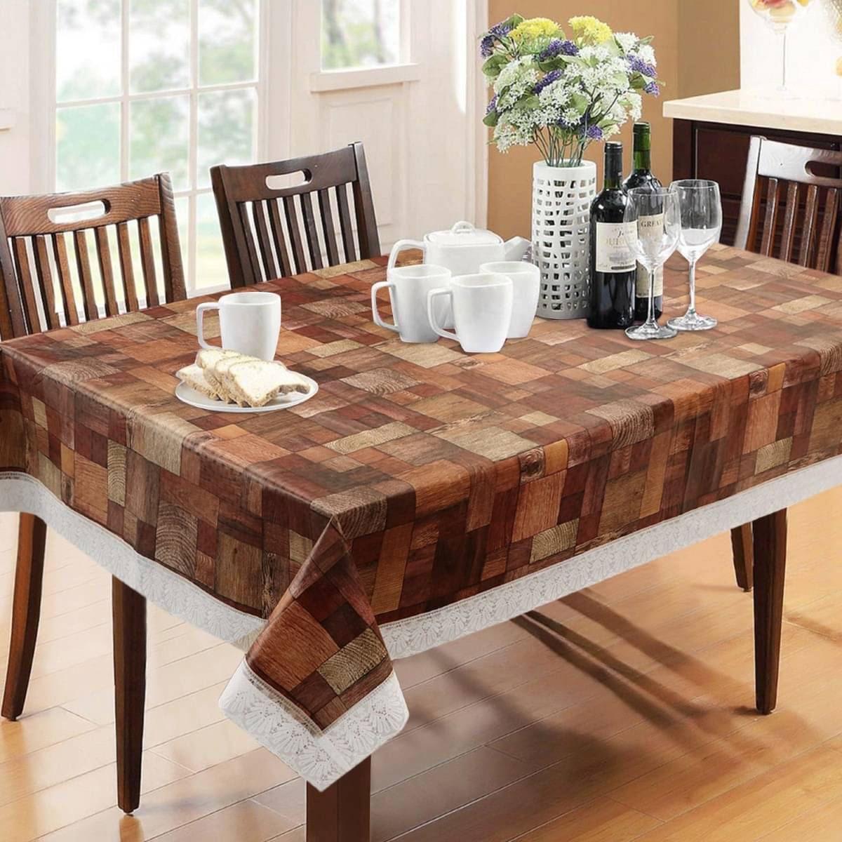     			DPA Collection Printed PVC 6 Seater Rectangle Table Cover ( 229 x 152 ) cm Pack of 1 Brown
