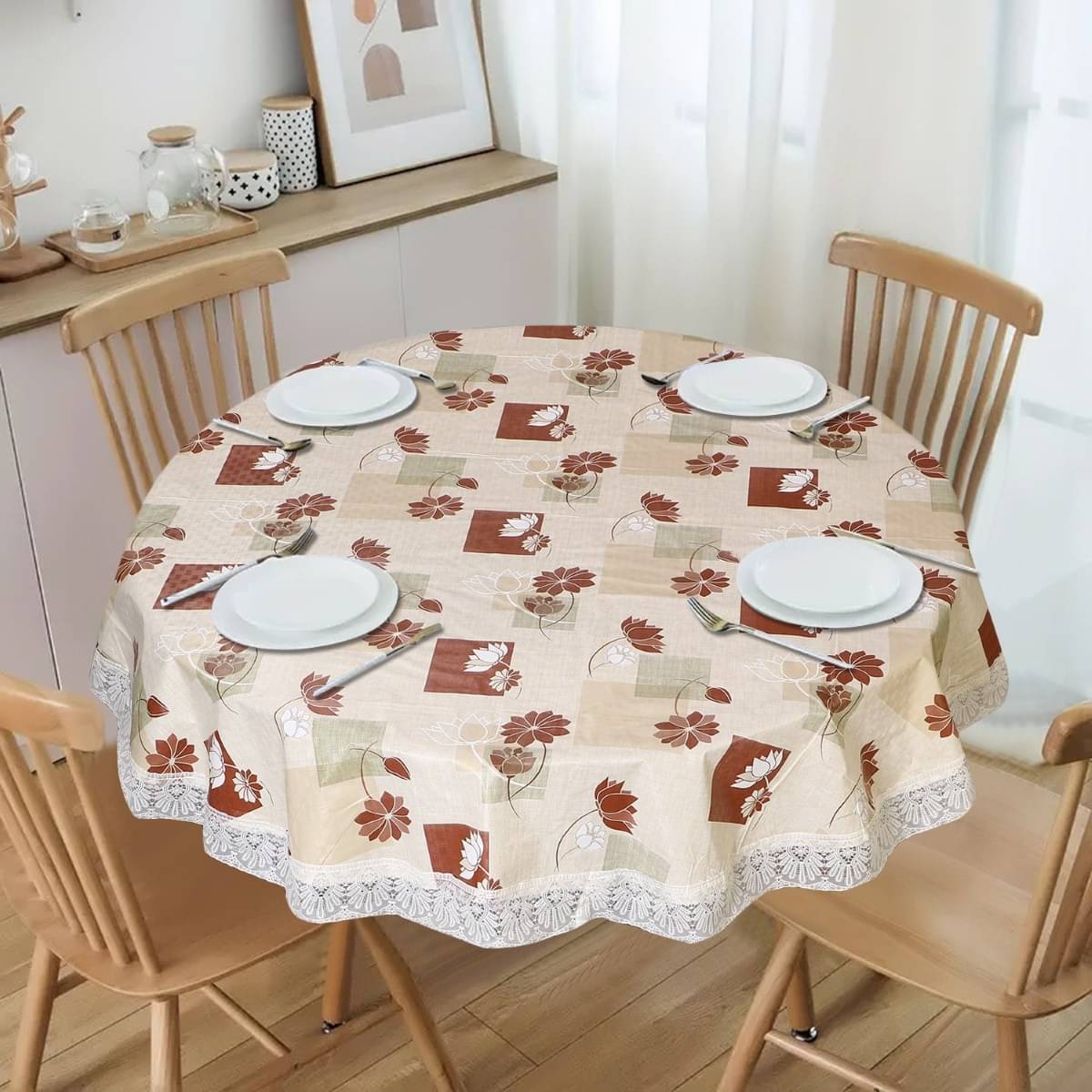     			DPA Collection Printed PVC 6 Seater Round Table Cover ( 152 x 152 ) cm Pack of 1 Beige