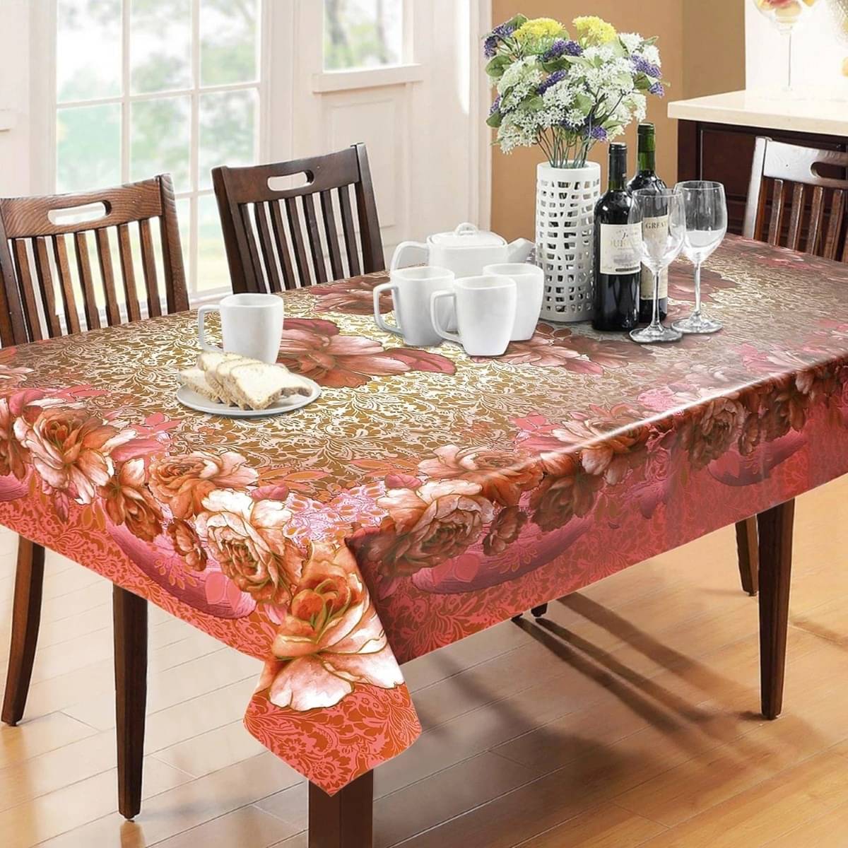     			DPA Collection Printed PVC 6 Seater Rectangle Table Cover ( 198 x 137 ) cm Pack of 1 Maroon