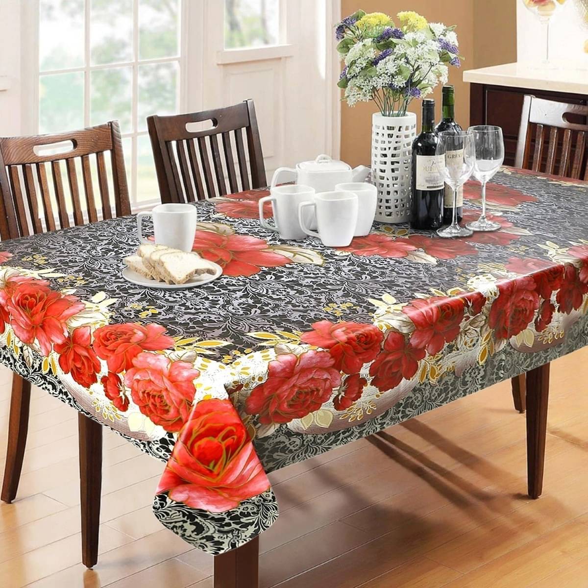     			DPA Collection Printed PVC 6 Seater Rectangle Table Cover ( 198 x 137 ) cm Pack of 1 Black