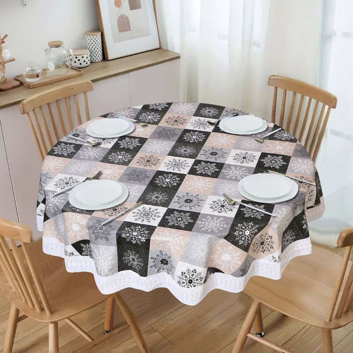 DPA Collection Printed PVC 6 Seater Round Table Cover ( 152 x 152 ) cm Pack of 1 Gray DPA Collection Printed PVC 6 Seater Round Table Cover ( 152 x 152 ) cm Pack of 1 Gray
