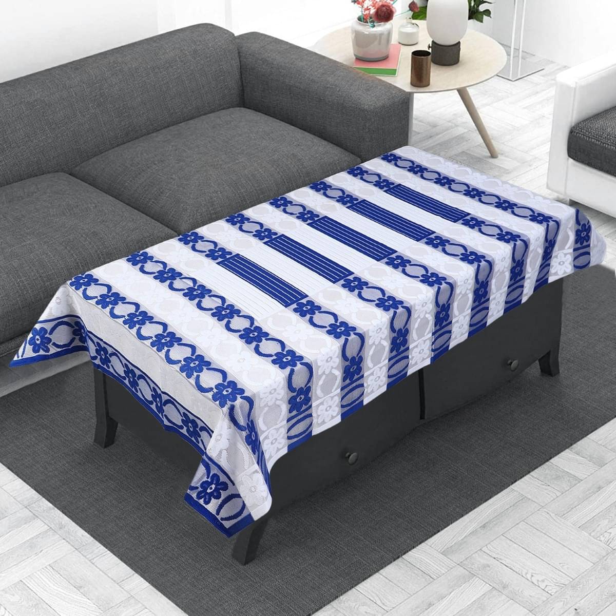     			DPA Collection Printed Polyester 4 Seater Rectangle Table Cover ( 122 x 122 ) cm Pack of 1 Blue