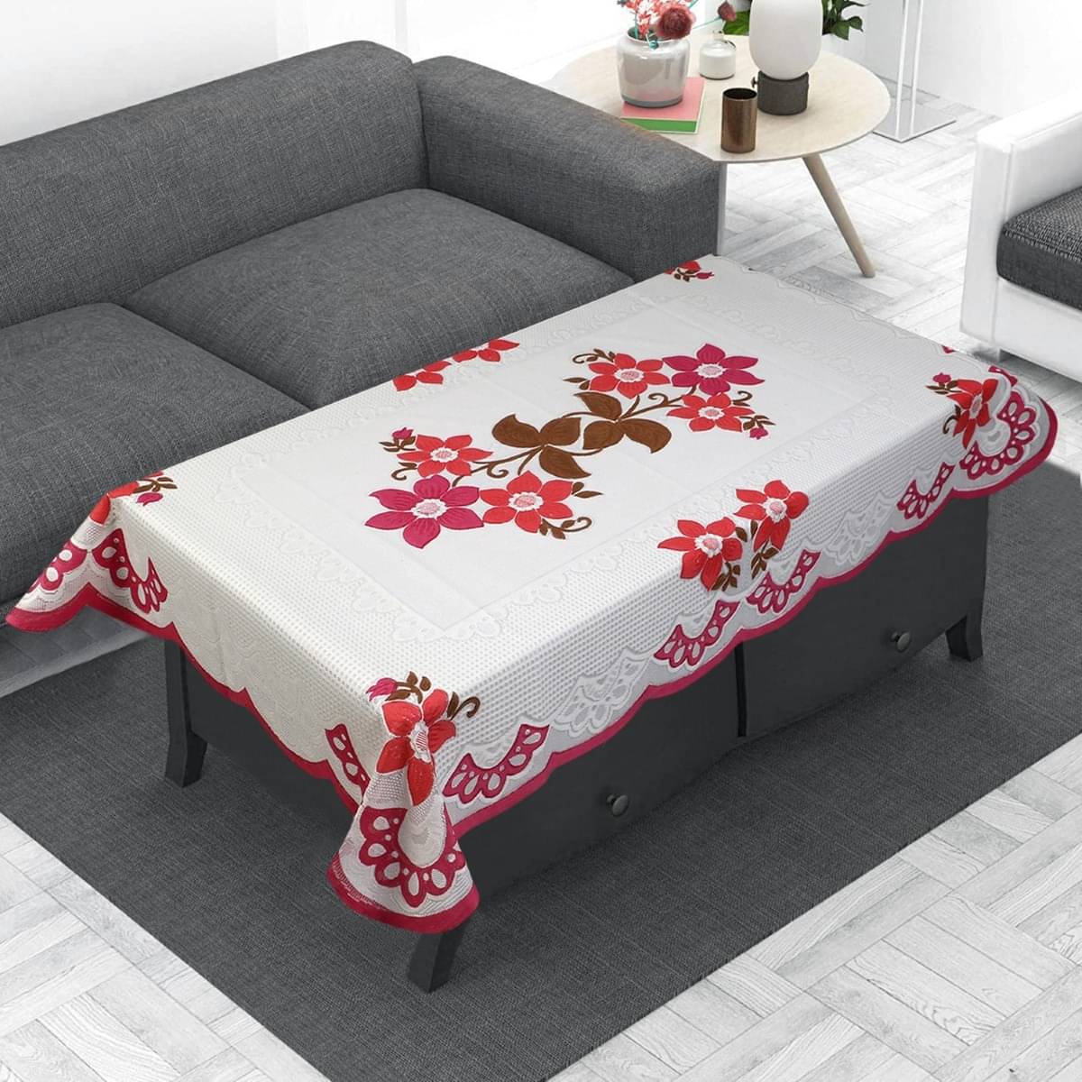 DPA Collection Printed Polyester 4 Seater Rectangle Table Cover ( 122 x 122 ) cm Pack of 1 White DPA Collection Printed Polyester 4 Seater Rectangle Table Cover ( 122 x 122 ) cm Pack of 1 White