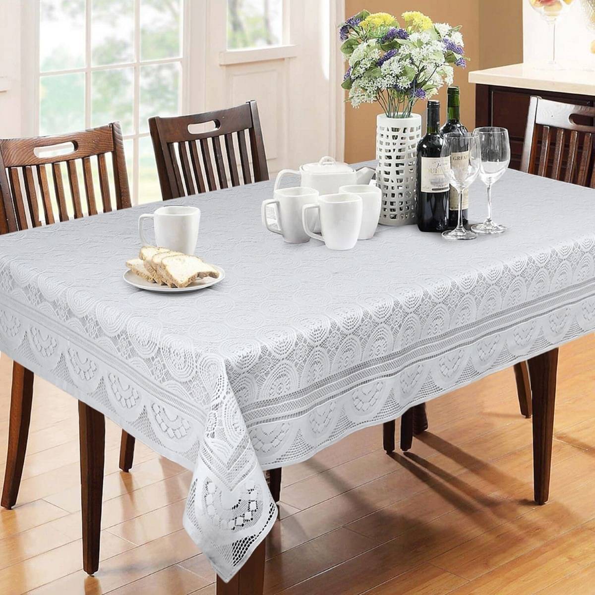     			DPA Collection Printed Polyester 6 Seater Rectangle Table Cover ( 152 x 229 ) cm Pack of 1 White