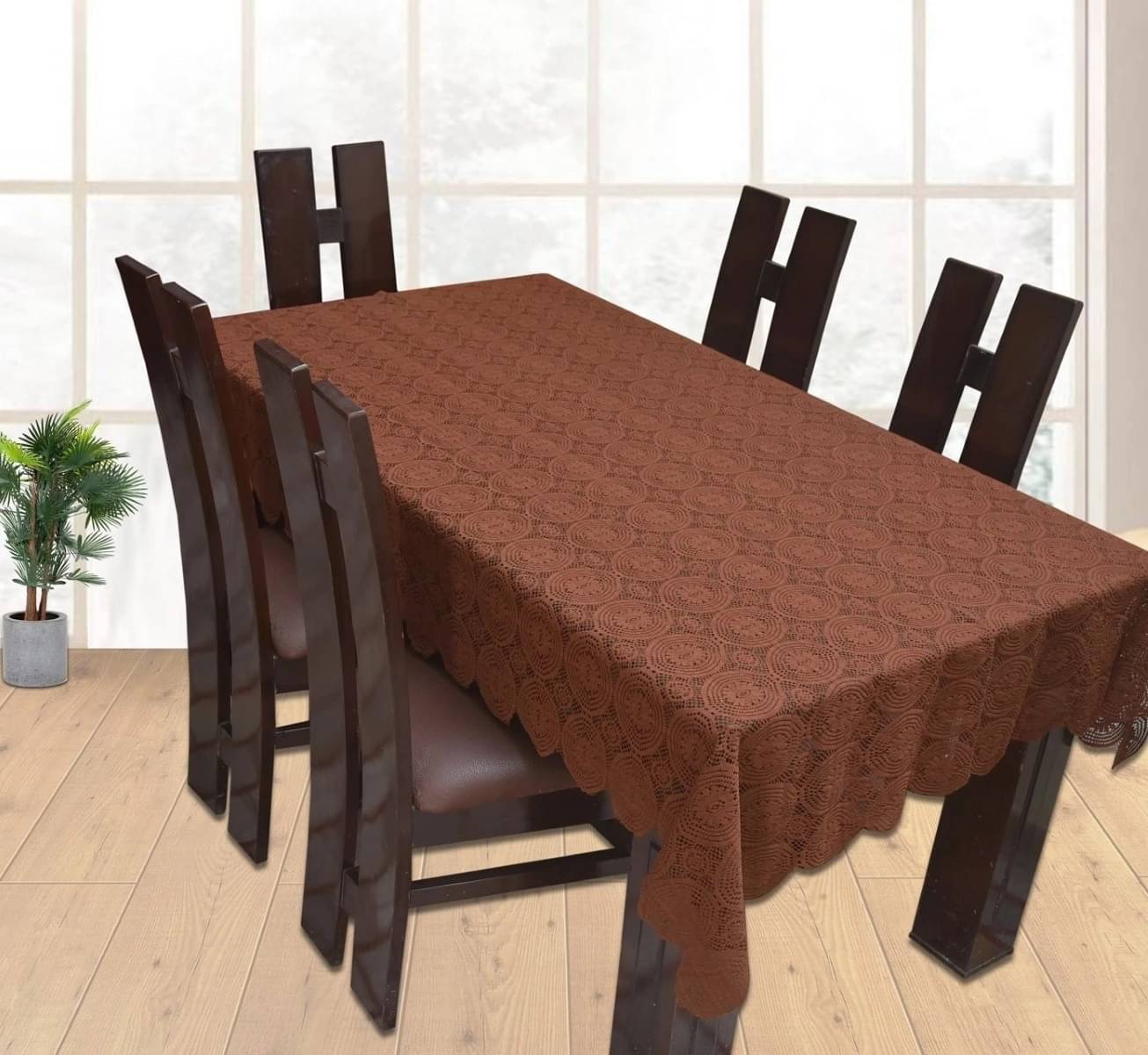     			DPA Collection Self Design Cotton 6 Seater Rectangle Table Cover ( 229 x 152 ) cm Pack of 1 Brown