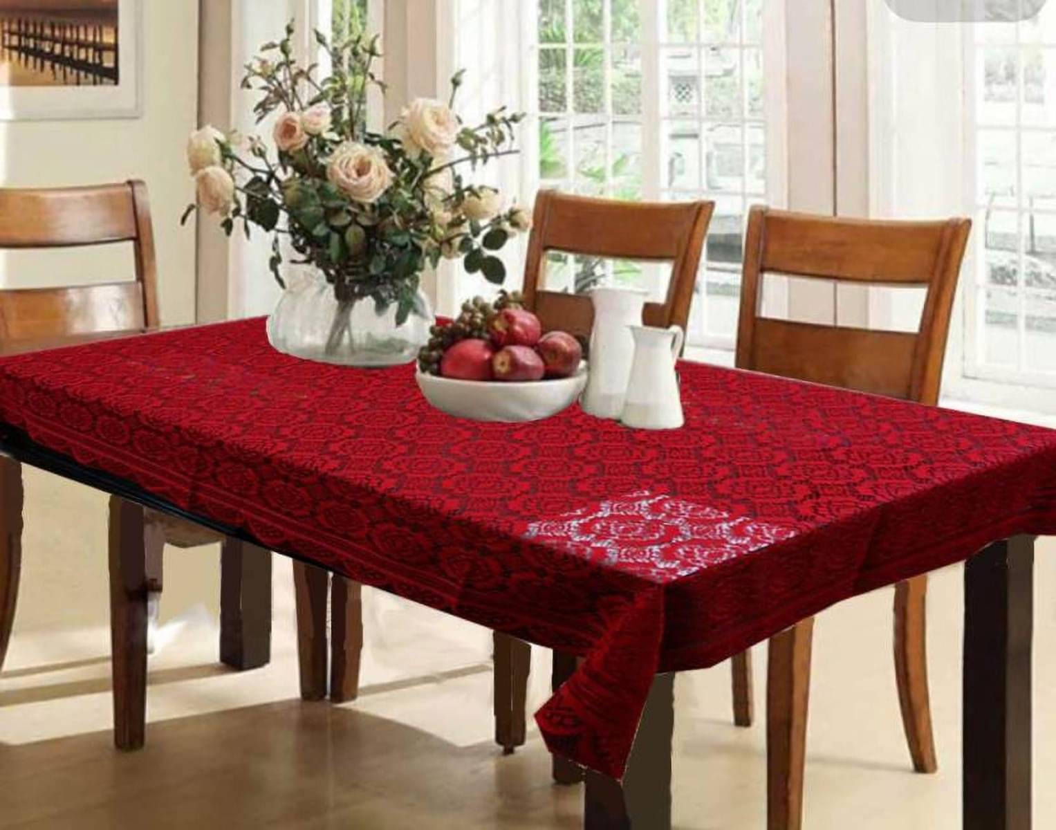     			DPA Collection Self Design Cotton 6 Seater Rectangle Table Cover ( 229 x 152 ) cm Pack of 1 Maroon