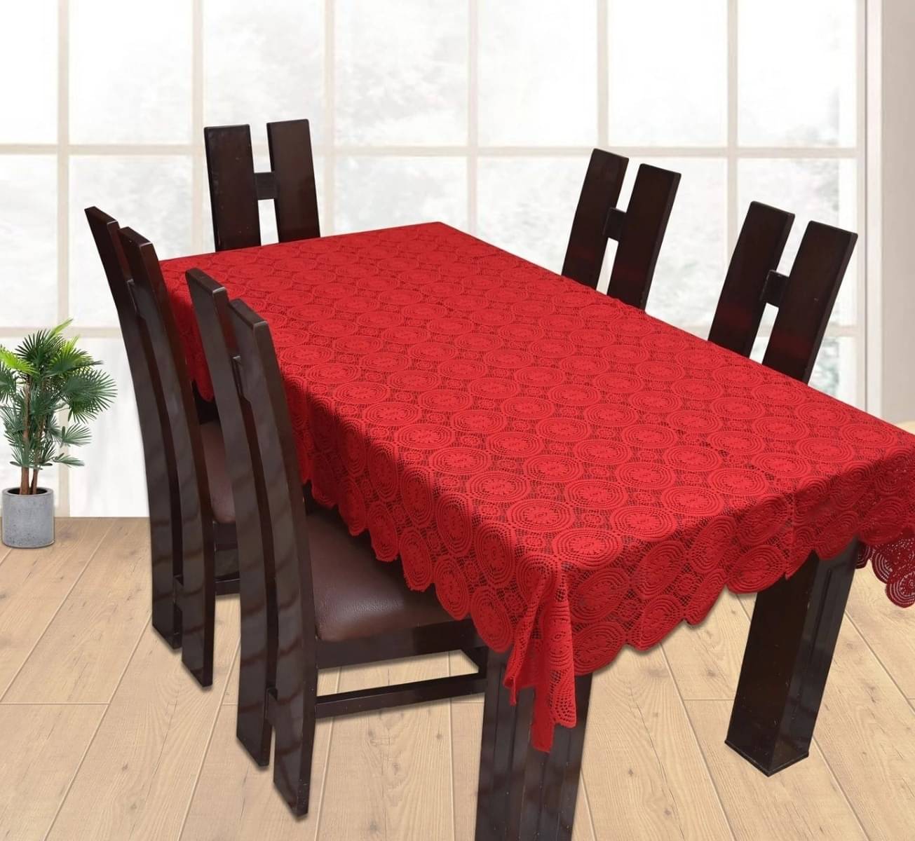 DPA Collection Self Design Cotton 6 Seater Rectangle Table Cover ( 229 x 152 ) cm Pack of 1 Maroon DPA Collection Self Design Cotton 6 Seater Rectangle Table Cover ( 229 x 152 ) cm Pack of 1 Maroon