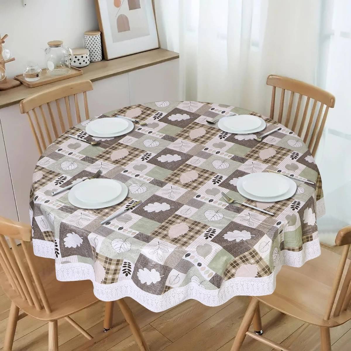 DPA Collection Self Design PVC 4 Seater Round Table Cover ( 152 x 152 ) cm Pack of 1 Beige DPA Collection Self Design PVC 4 Seater Round Table Cover ( 152 x 152 ) cm Pack of 1 Beige