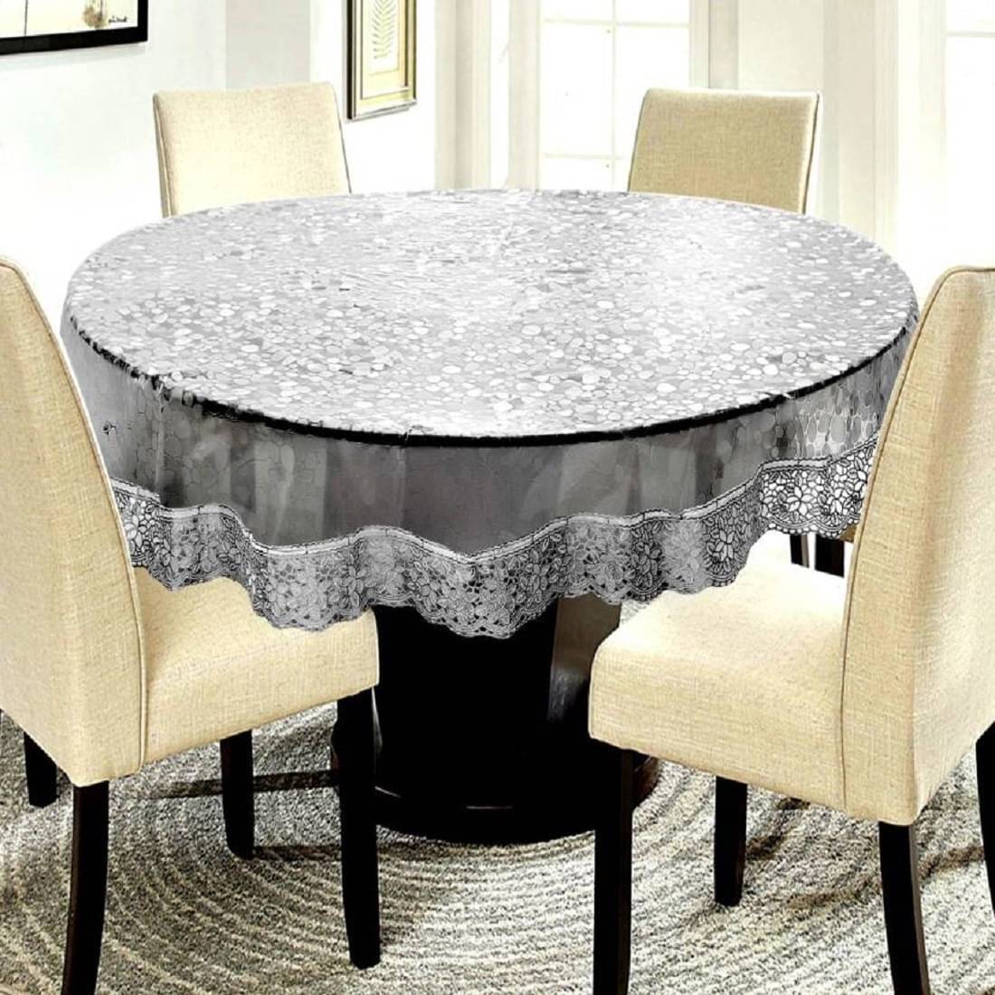 DPA Collection Self Design PVC 4 Seater Rectangle Table Cover ( 152 x 152 ) cm Pack of 1 Silver DPA Collection Self Design PVC 4 Seater Rectangle Table Cover ( 152 x 152 ) cm Pack of 1 Silver