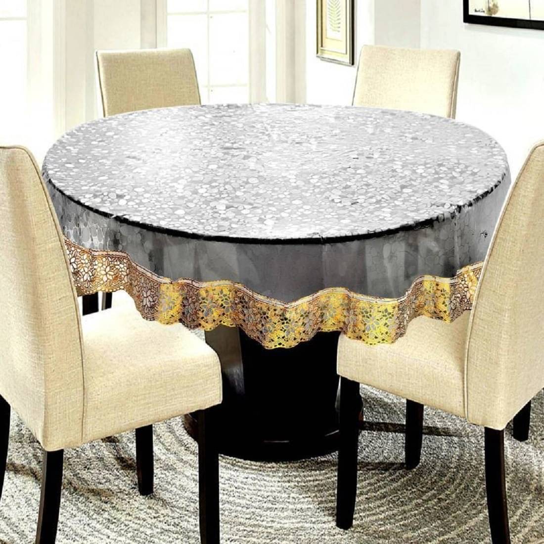 DPA Collection Self Design PVC 6 Seater Rectangle Table Cover ( 183 x 183 ) cm Pack of 1 Silver DPA Collection Self Design PVC 6 Seater Rectangle Table Cover ( 183 x 183 ) cm Pack of 1 Silver