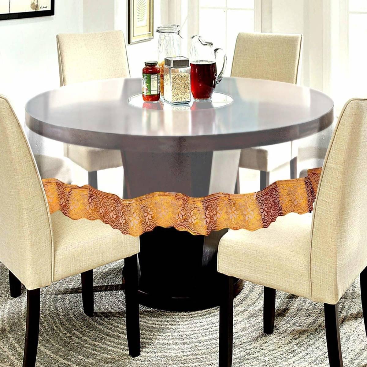     			DPA Collection Solid PVC 4 Seater Round Table Cover ( 122 x 122 ) cm Pack of 1 Multi