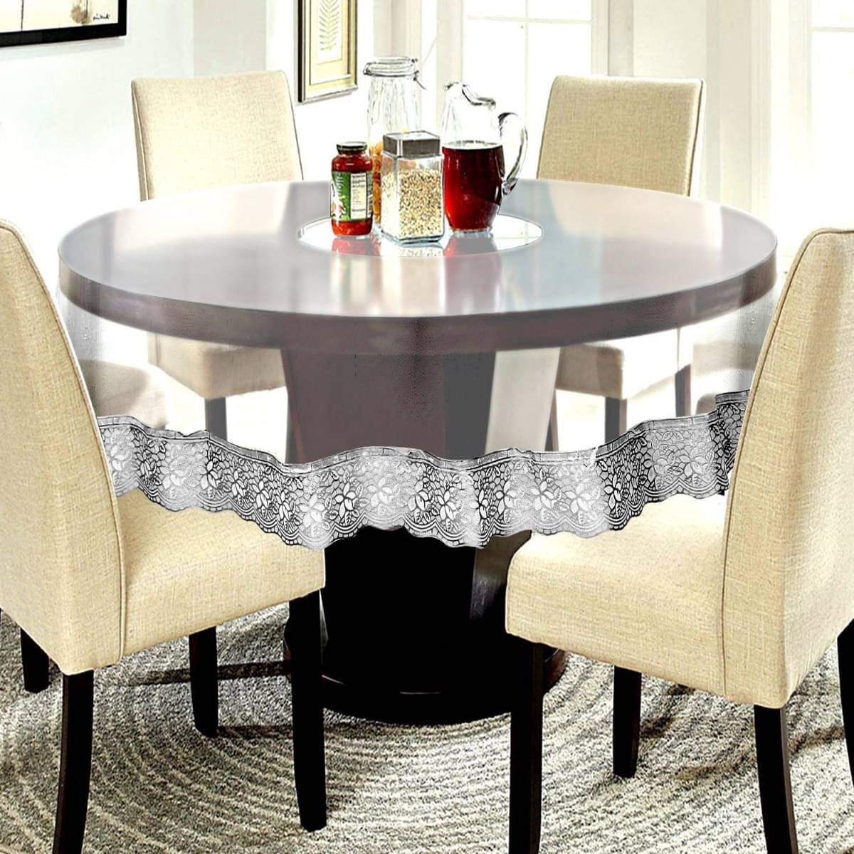 DPA Collection Solid PVC 4 Seater Round Table Cover ( 152 x 102 ) cm Pack of 1 Silver DPA Collection Solid PVC 4 Seater Round Table Cover ( 152 x 102 ) cm Pack of 1 Silver
