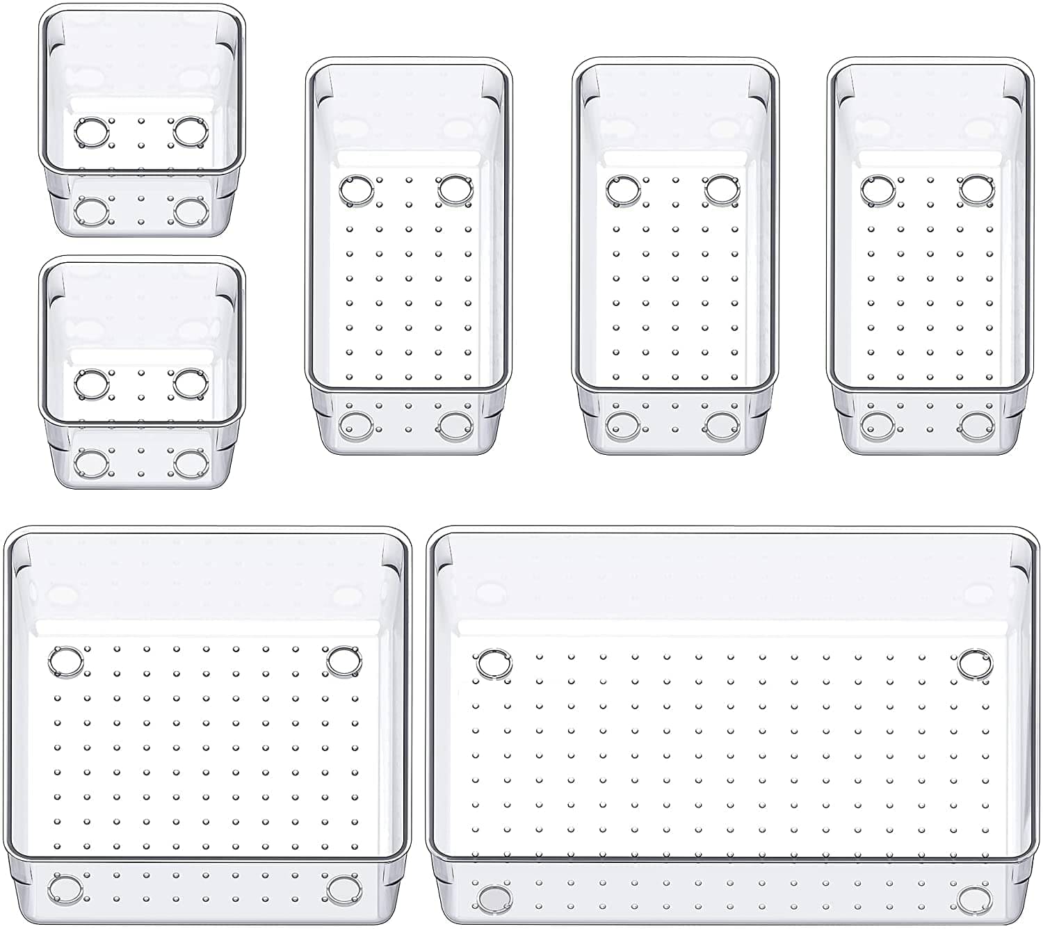     			Drawer Organizer Tray/Multi-Purpose Drawers Organisers/Dressing Table Organiser & Make up Organiser/Perfect for Cosmetics, Jewelry, Kitchen and Bathroom (7 Pcs, Transparent)