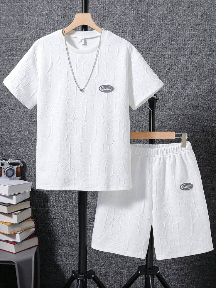    			FABOZA Pack of 1 Boys Cotton Blend T-Shirt & Capris Set ( White )