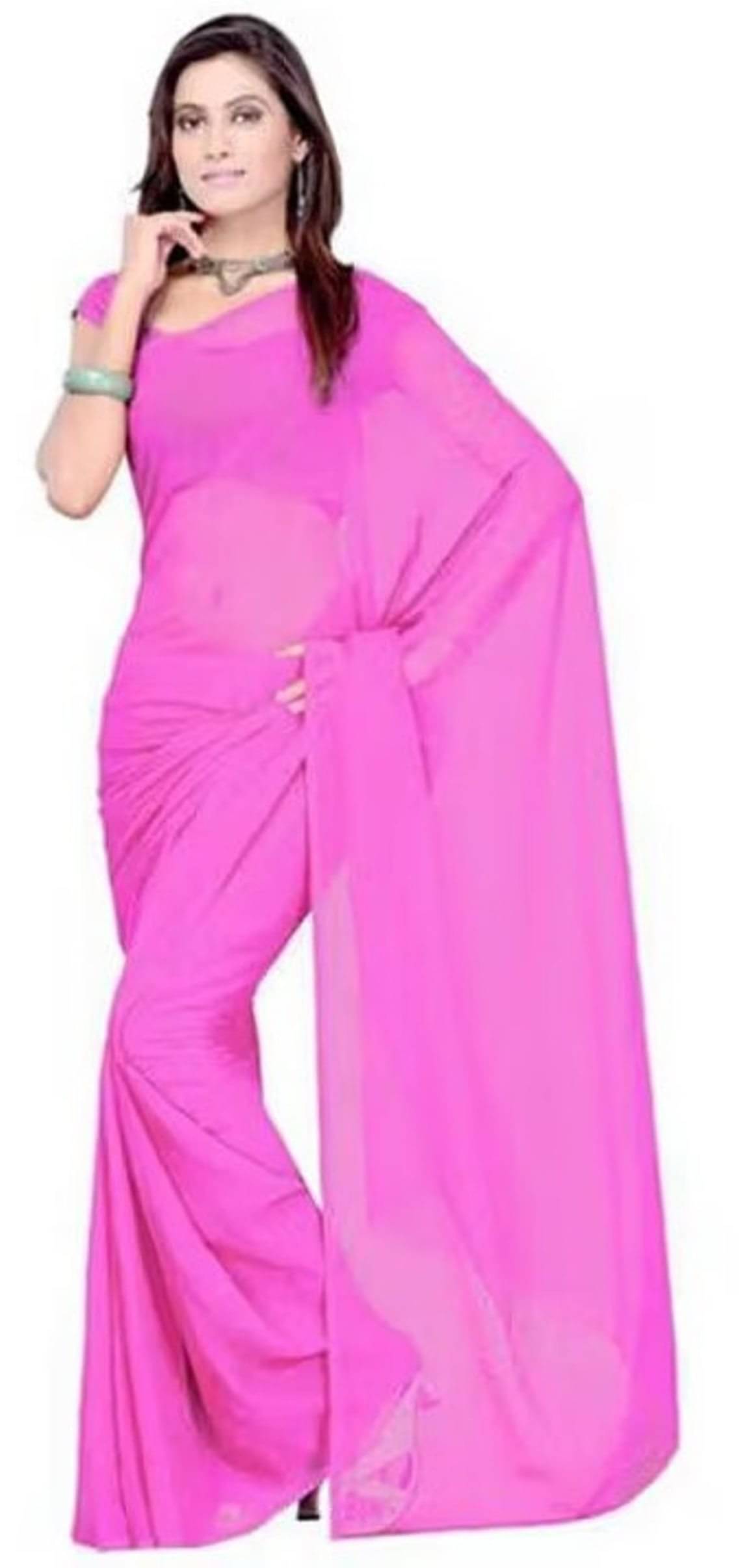 Fabkart Georgette Solid Saree With Unstitched Blouse Piece ( Pink ) Fabkart Georgette Solid Saree With Unstitched Blouse Piece ( Pink )