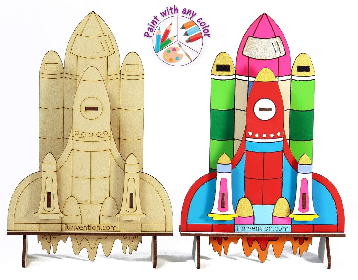     			Funvention Space Shuttle - 3D Coloring Model - DIY Desk Organizer Pen Stand - STEM Leanring 3D Puzzle Toy - Art, Coloring and Painting Kit for Kids -Birthday Return Gift,Kids Party Pack