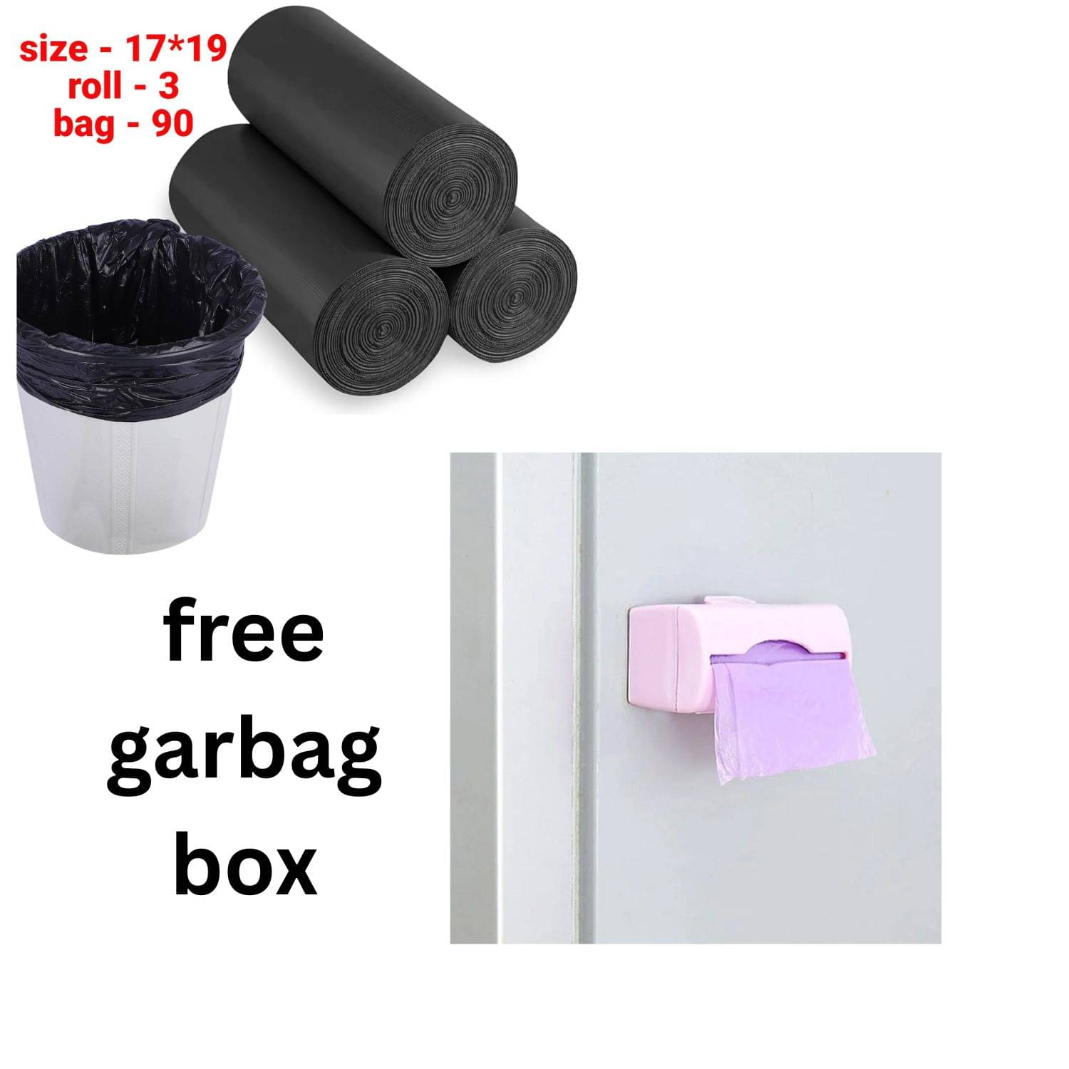     			Garbage Bag (17 x 19 inch), Small, Pack of 3 (30 piece per roal free garbag Dispenser