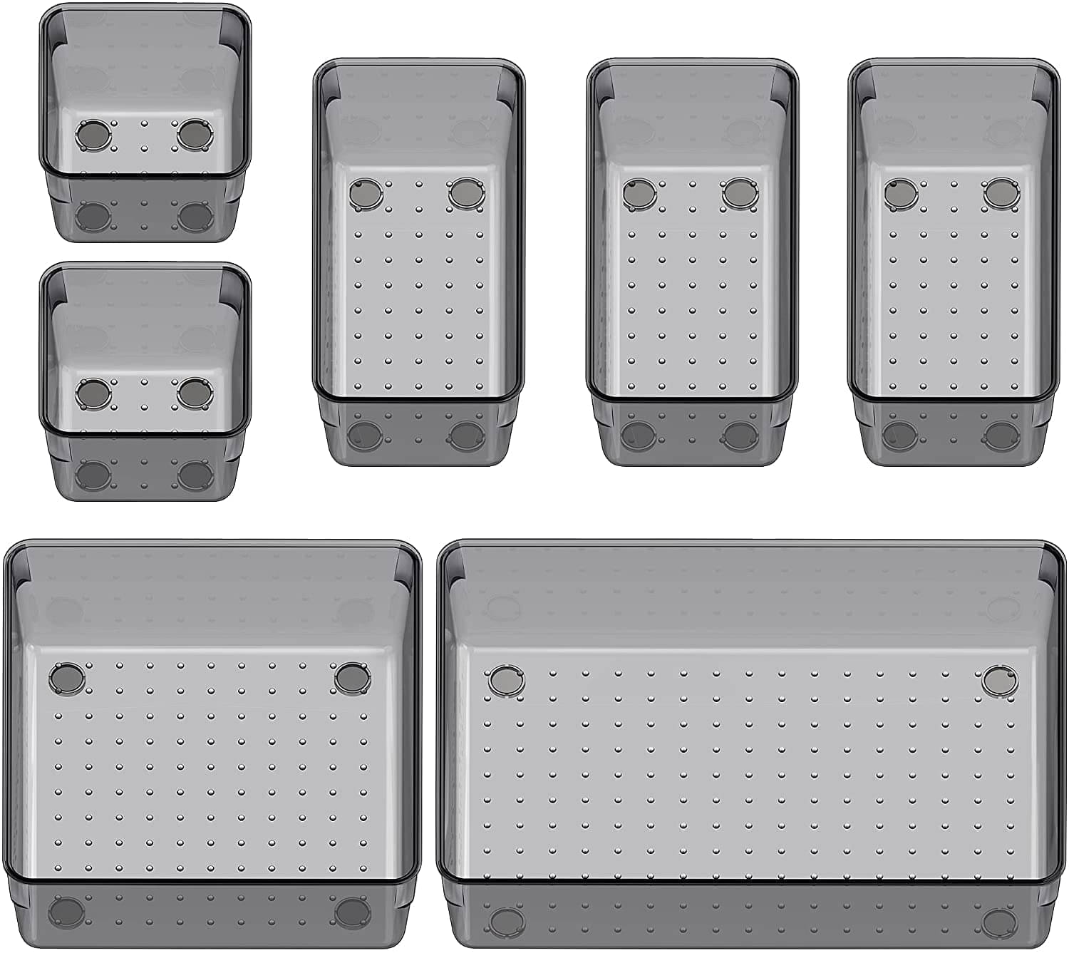 Grey_ 7 Pcs Desk Drawer Organizers Trays Set Clear Plastic Storage Bins Bathroom Drawer Tray Dividers Vanity Trays Organizer for Bedroom Dresser Makeup Kitchen Utensil Office Grey_ 7 Pcs Desk Drawer Organizers Trays Set Clear Plastic Storage Bins Bathroom Drawer Tray Dividers Vanity Trays Organizer for Bedroom Dresser Makeup Kitchen Utensil Office