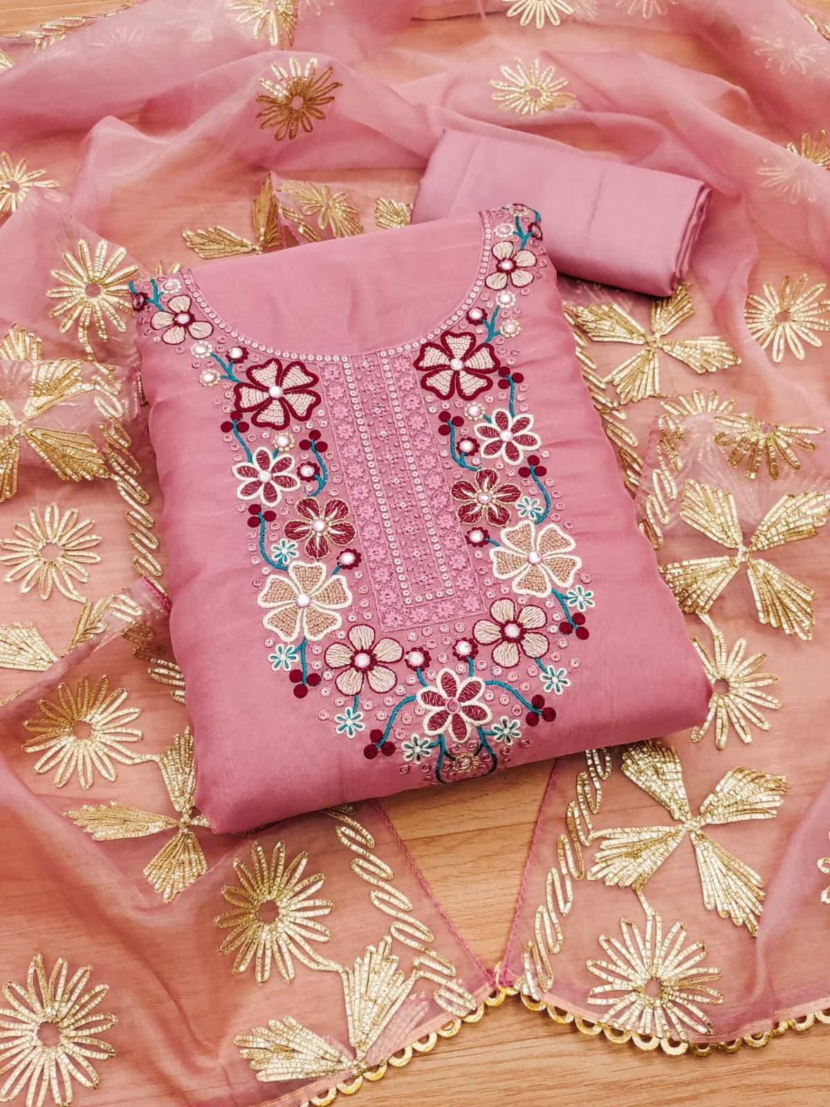 HL SILKMILLS Women Organza Unstitched Dress Material ( Pink ) HL SILKMILLS Women Organza Unstitched Dress Material ( Pink )