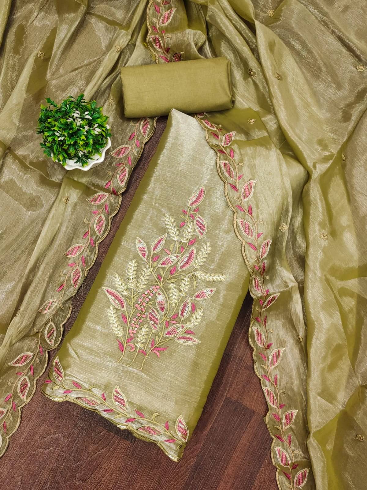     			HL SILKMILLS Women Organza Unstitched Dress Material ( Green )